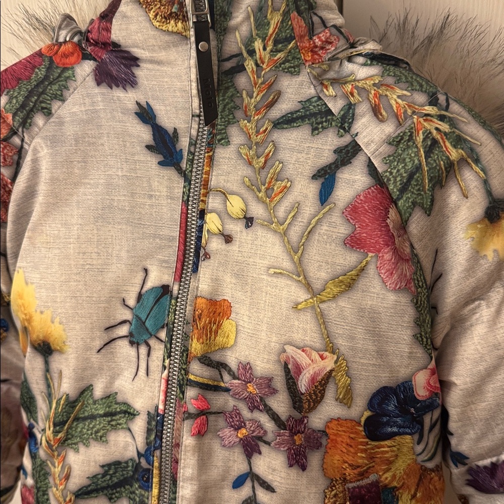 Molo Multicolor Floral Puffer Jacket with Fur Hood - Picture 12 of 12